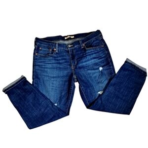 Levis Womens Boyfriend Jeans Cropped Mid Rise Size 31 Distressed Rolled Hem